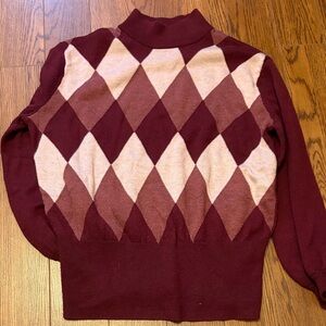 Joe Fresh Burgundy and Pink Argyle Turtleneck Sweater